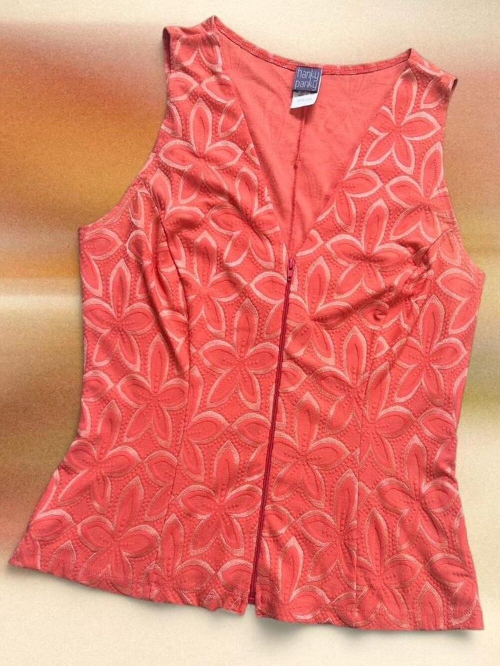 Vintage Y2K Hanky Panky coral floral zip up tank ⭐️ cutest zip vest sporty 2000s